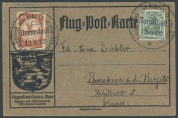 ZEPPELINPOST 10 BRIEF, 1912, 10 Pf. Flp. Am Rhein Und Main Auf Flugpostkarte Mit 5 Pf. Zusatzfrankatur, Sonderstempel Da - Luft- Und Zeppelinpost