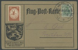 ZEPPELINPOST 10 BRIEF, 1912, 10 Pf. Flp. Am Rhein Und Main Auf Flugpostkarte Mit 5 Pf. Zusatzfrankatur, Sonderstempel Ma - Luft- Und Zeppelinpost