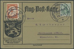 ZEPPELINPOST 11 BRIEF, 1912, 20 Pf. Flp. Am Rhein Und Main Auf Flugpostkarte Graubraun Mit 5 Pf. Zusatzfrankatur, Sonder - Luft- Und Zeppelinpost