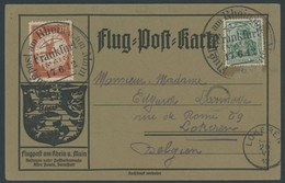 ZEPPELINPOST 11 BRIEF, 1912, 20 Pf. Flp. Am Rhein Und Main Auf Flugpostkarte Mit 5 Pf. Zusatzfrankatur, Sonderstempel Fr - Luft- Und Zeppelinpost