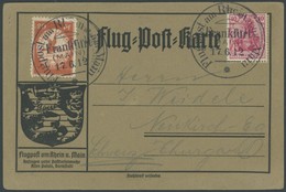 ZEPPELINPOST 11 BRIEF, 1912, 20 Pf. Flp. Am Rhein Und Main Auf Flugpostkarte Graubraun Mit 20 Pf. Zusatzfrankatur, Sonde - Luft- Und Zeppelinpost