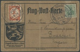 ZEPPELINPOST 11 BRIEF, 1912, 20 Pf. Flp. Am Rhein Und Main Auf Flugpostkarte Graubraun Mit 5 Pf. Zusatzfrankatur, Sonder - Airmail & Zeppelin