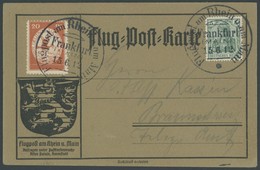 ZEPPELINPOST 11 BRIEF, 1912, 20 Pf. Flp. Am Rhein Und Main Auf Flugpostkarte Mit 5 Pf. Zusatzfrankatur, Sonderstempel Fr - Luft- Und Zeppelinpost