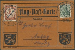 ZEPPELINPOST 13 BRIEF, 1912, 1 M. Gelber Hund (nach Rechts ? Oder Links Oben Verschobener Aufdruck) Auf Flugpostkarte Mi - Luft- Und Zeppelinpost