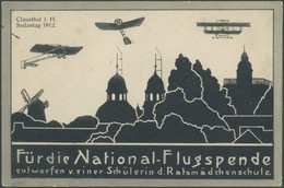 ALTE ANSICHTSKARTEN 1912, National-Flugspende, Sonderkarte Mit Flugzeugen über Stadtbild, Entworfen Von Einer Schülerin, - Other & Unclassified