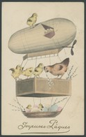 ALTE ANSICHTSKARTEN 1909, Luftschiff-Ostergruß, Farbige Ansichtskarte, Eine Ecke Leicht Gestaucht, Gebraucht, Pracht - Other & Unclassified