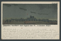 ALTE ANSICHTSKARTEN 1915, Zeppeline - Nachtfahrt Nach England über Flandern 28.II.15, Farbige Steindruck Künstlerkarte,  - Other & Unclassified