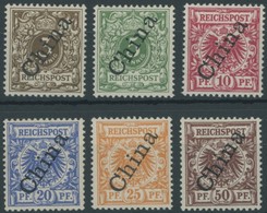 DP CHINA 1-6IIa *, 1898, Steiler Aufdruck, Falzrest, Prachtsatz, Mi. 90.- - Deutsche Post In China