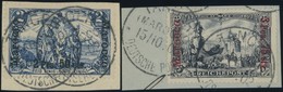 DP IN MAROKKO 17/8I/I BrfStk, 1900, 2 P. 50 C. Auf 2 M. Und 3 P. 75 C. Auf 3 M., Type I, 2 Prachtbriefstücke, Mi. (155.- - Deutsche Post In Marokko