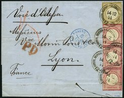 DP TÜRKEI V 19,22 BRIEF, 14.2.1874, 1 Gr. Im Senkrechten Dreierstreifen (2 Marken Waagerechte Reg.-Bugspuren) Und 5 Gr.  - Deutsche Post In Der Türkei