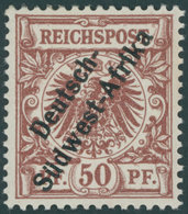 DSWA II *, 1897, 50 Pf. Lebhaftrötlichbraun, Fast Postfrisch, Pracht, Mi. 280.- - Deutsch-Südwestafrika