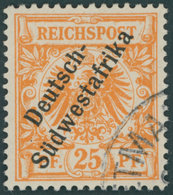 DSWA 9a O, 1899, 25 Pf. Gelblichorange, Eckstempel, Pracht, Mi. 500.- - Deutsch-Südwestafrika