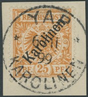 KAROLINEN 5I BrfStk, 1899, 25 Pf. Diagonaler Aufdruck, Stempel YAP, Prachtbriefstück, Diverse Altsignaturen, Mi. (3400.- - Karolinen