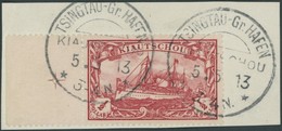 KIAUTSCHOU 24 BrfStk, 1905, 1/2 $ Dunkelkarminrot, Ohne Wz., Linkes Randstück, Stempel TSINGTAU-Gr. HAFEN, Prachtbriefst - Kiautschou