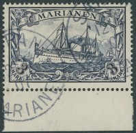 MARIANEN 18 O, 1901, 3 M. Violettschwarz, Unterrandstück, Pracht, Mi. (160.-) - Mariana Islands