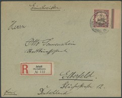 MARSHALL-INSELN 20 BRIEF, 1906, 50 Pf. Dunkelbräunlichlila/rotschwarz Auf Mattorangebraun, Rechtes Randstück, Auf Einsch - Marshall-Inseln