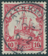 TOGO 22 O, 1913, 10 Pf. Dunkelrotkarmin, Mit Wz., Stempel ATAKPAME, Pracht, Mi. 140.- - Togo