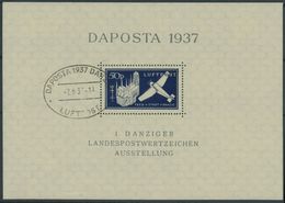 FREIE STADT DANZIG Bl. 2a O, 1937, Block DAPOSTA In Schwärzlichviolettultramarin, Sonderstempel, Pracht, Gepr. Gruber, M - Sonstige & Ohne Zuordnung