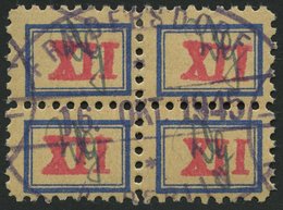 FREDERSDORF Sp 109b VB O, 1945, XII Pf., Rahmengröße 14x9.5 Mm, Wertziffer Mittelrosa, Mit Signum, Im Viererblock, Prach - Postes Privées & Locales