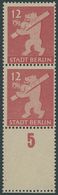 BERLIN UND BRANDENBURG 5AAwaxL **, 1945, 12 Pf. Mittelkarminrot, Graurosa Papier, Glatte Gummierung, Im Senkrechten Paar - Sonstige & Ohne Zuordnung