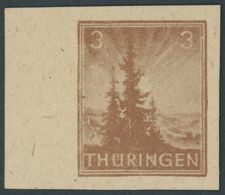 THÜRINGEN 92AYz1U **, 1945, 3 Pf. Orangebraun, Spargummierung, Dickes Papier, Steigende Papierstreifung, Ungezähnt, Prac - Sonstige & Ohne Zuordnung