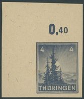 THÜRINGEN 93V1 **, 1946, Versuchsdruck: 4 Pf. Schwarzblaugrau, Vollgunmmierung, Ungezähnt, Obere Linke Bogenecke, Pracht - Altri & Non Classificati