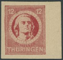 THÜRINGEN 97AXaqU **, 1945, 12 Pf. Karminrot, Vollgummierung, Graues Kartonpapier, Ungezähnt Und Deutlicher Abklatsch, P - Sonstige & Ohne Zuordnung