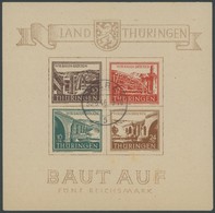 THÜRINGEN Bl. 4a O, 1946, Brückenblock, Type III, Leicht Stockig, Feinst, Fotoattest Ströh, Mi. 1700.- - Other & Unclassified