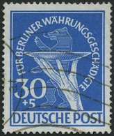 BERLIN 70I O, 1949, 30 Pf. Währungsgeschädigte Mit Abart Senkrechter Schraffierungstrich In Der Opferschale, Teils Welle - Other & Unclassified