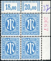 AMERIK. U. BRITISCHE ZONE 26Cr4 VB **, 1945, 20 Pf. Preußischblau, Gezähnt L 111/2:11, Im Viererblock, Mit Roter Nummer, - Sonstige & Ohne Zuordnung