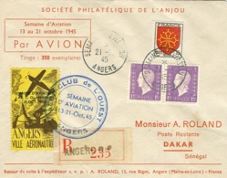 1945 ANGERS Semaine D'Aviation Lettre Numérotée + Vignette Et Cachet Spécial - Riunioni