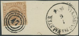 DÄNEMARK 1IIb BrfStk, 1854, 4 RBS Gelblichbraun Mit Nummernstempel 47 Auf Kabinettbriefstück Mit Nebenstempel - Used Stamps