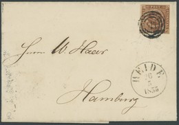 DÄNEMARK 1IIc BRIEF, 1854, 4 RBS Kastanienbraun Mit Nummernstempel 117 Auf Brief Von HEIDE Nach Hamburg, Pracht, R!, Fot - Used Stamps