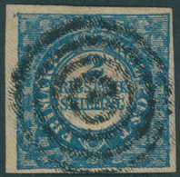 DÄNEMARK 2I O, 1851, 2 RBS Ferslew, Platte I, Type 9, Feld 93 (große Retusche!, Facit 1Iv4), Unbedeutendes Herausgefalle - Gebraucht