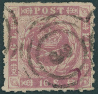 DÄNEMARK 10 O, 1863, 16 S. Rotlila Mit Nummernstempel 3 (LÜBECK), Feinst, Fotoattest Grønlund, Mi. (540.-) - Used Stamps