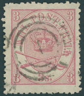 DÄNEMARK 12B O, 1870, 3 S. Lila, Gezähnt L 121/2, Pracht, Mi. 600.- - Gebraucht