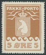 GRÖNLAND - PAKKE-PORTO 2 **, 1910, 5 Ø Rötlichbraun (Facit P 2IIC), Postfrisch, Pracht, Facit 14.000.- Skr. - Paketmarken