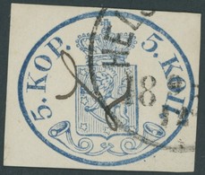 FINNLAND 1II O, 1858, 5 K. Blau, Große Perlen, Ortsstempel Und Federzug, Pracht, Mi. 2200.- - Other & Unclassified