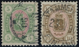 FINNLAND 25/6b O, 1887, 5 M. Gelbgrün/rot Und 10 M. Gelbbraun/rot, 2 Prachtwerte, Mi. 1050.- - Sonstige & Ohne Zuordnung