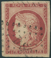 FRANKREICH 7a O, 1849, 1 Fr. Karmin, Breitrandig, Kabinett, Gepr. Calves, Mi. (1000.-) - Sonstige & Ohne Zuordnung