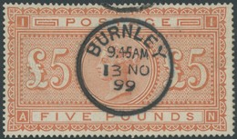 GROSSBRITANNIEN 66x O, 1882, 5 £ Orange, Weißes Papier, Idealer K1 BURNLEY, Repariert Wie Pracht, Gepr. Pröschold, Mi. 3 - Sonstige & Ohne Zuordnung