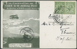 GROSSBRITANNIEN 121 BRIEF, 1911, 1/2 P. König Georg V Auf Graugrüner Sonderkarte First U.K. AERIAL POST In Die Schweiz,  - Sonstige & Ohne Zuordnung