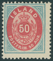 ISLAND 16B **, 1898, 50 A. Hellblau/rosa, Gezähnt K 12 3/4, Postfrisch, Pracht, Facit 12.000.- Skr. - Autres & Non Classés