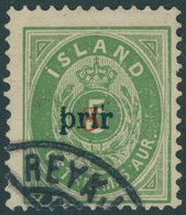 ISLAND 18BI O, 1897, Prir 3 Auf 5 A. Grün, Großer Aufdruck, Gezähnt 12 3/4 (Facit 35), Kabinett, Signiert, Mi. 600.-  - Autres & Non Classés