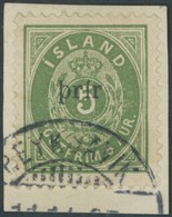 ISLAND 19I BrfStk, 1897, Prir Auf 5 A. Grün, Großer Aufdruck, (Facit 37), Kabinettbriefstück, Mi. (650.-) - Sonstige & Ohne Zuordnung