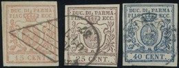 PARMA 9-11II O, 1857/9, 15 - 40 C. Wappen, 3 Prachtwerte, 15 C. Gepr. E. Diena, Mi. 950.- - Parma