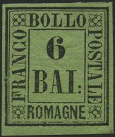 ROMAGNA 7 *, 1859, 6 Baj. Schwarz Auf Gelbgrün, Falzrest, Pracht, Gepr. Drahn, Mi. 300.- - Romagna