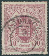 LUXEMBURG 21 O, 1871, 30 C. Lilarot, Kabinett, Gepr. Demuth, Mi. 100.- - Other & Unclassified