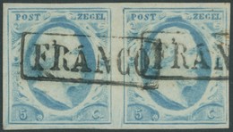 NIEDERLANDE 1 Paar BrfStk, 1852, 5 C. Blau Im Waagerechten Paar, R1 FRANCO, Kabinett - ...-1852 Préphilatélie