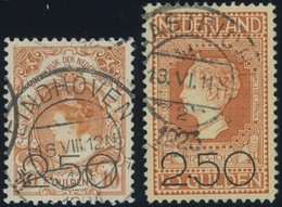 NIEDERLANDE 99/100 O, 1920, 2.50 G. Auf 10 G. Dunkelorange Und Rotorange, 2 Prachtwerte, Mi. 200.- - ...-1852 Préphilatélie